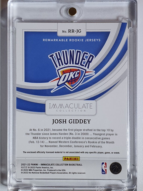 2021 Immaculate Josh Giddey Rookie #PATCH GOLD /10 RC Letter 3 Color Jersey