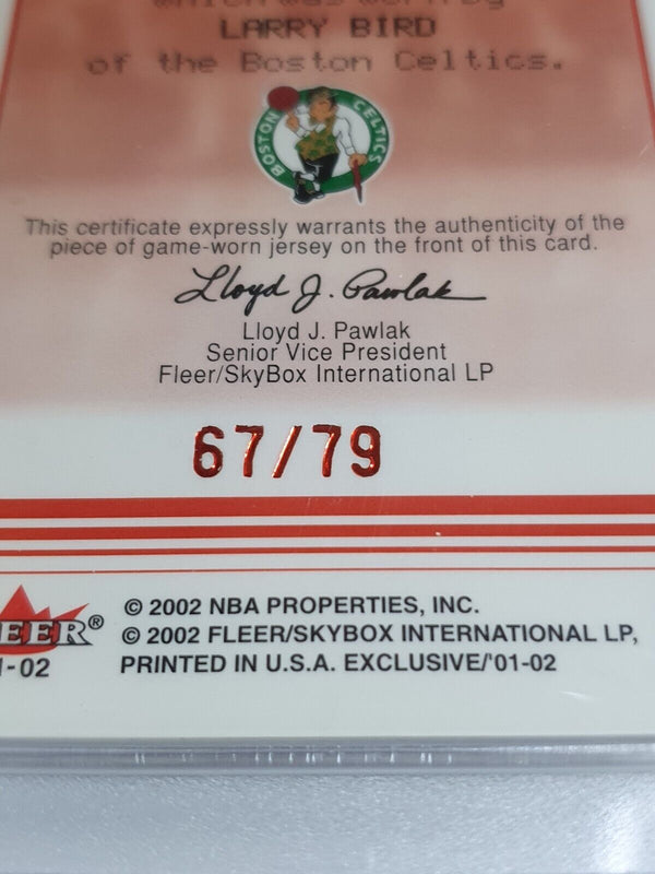 2001 Fleer Exclusive Larry Bird #PATCH /79 Game Worn Jersey - PSA 9 (POP 1)