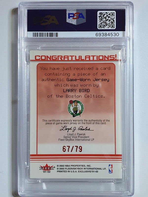 2001 Fleer Exclusive Larry Bird #PATCH /79 Game Worn Jersey - PSA 9 (POP 1)