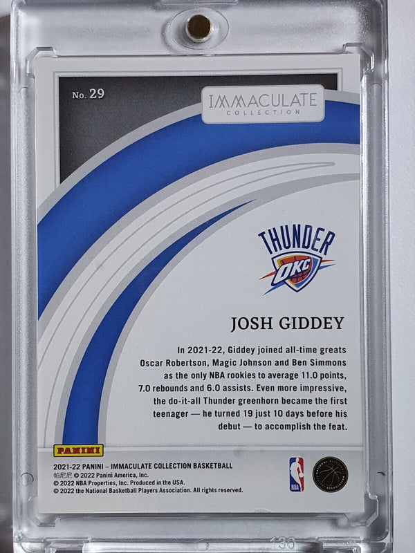 2021 Panini Immaculate Josh Giddey RC #29 RED /49 RC - Ready to Grade