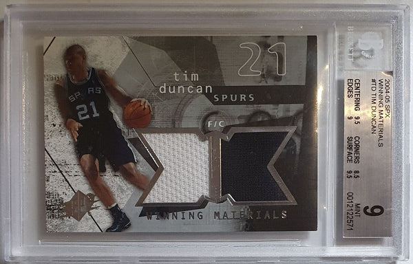 2004 SPx Tim Duncan #PATCH Winning Materials Dual Jerseys - BGS 9 (POP 3)