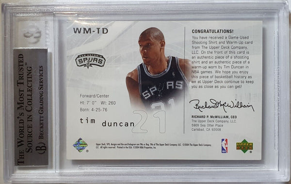 2004 SPx Tim Duncan #PATCH Winning Materials Dual Jerseys - BGS 9 (POP 3)