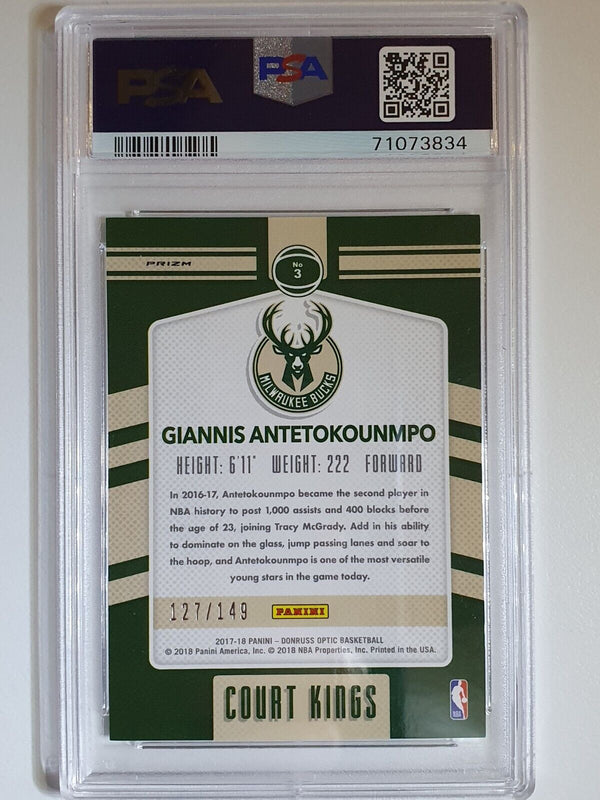 2017 Optic Giannis Antetokounmpo AUTO LIME GREEN /149 Holo Court Kings - PSA 9