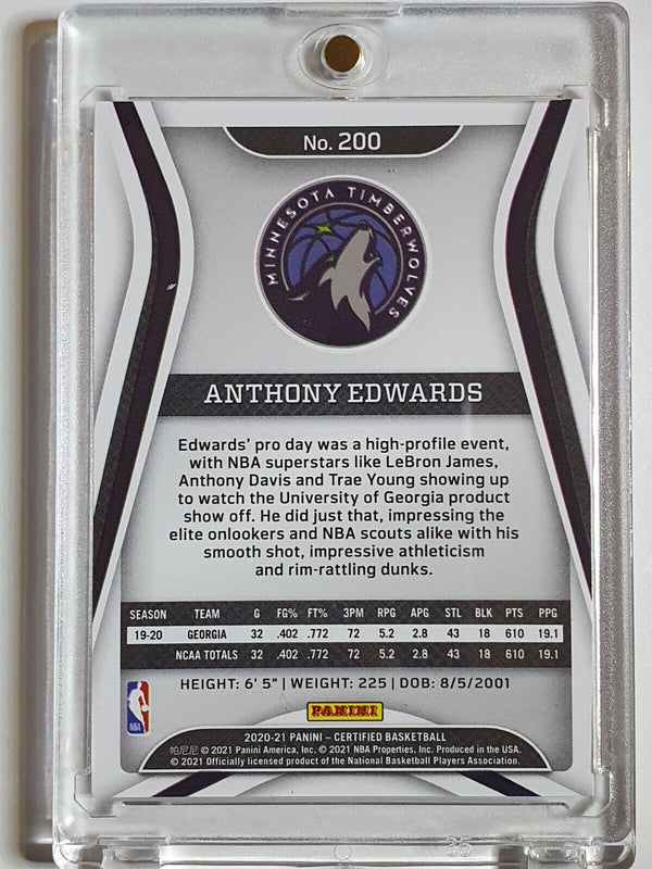 2020 Panini Certified Anthony Edwards Rookie #200 MIRROR RED Prizm RC - Rare