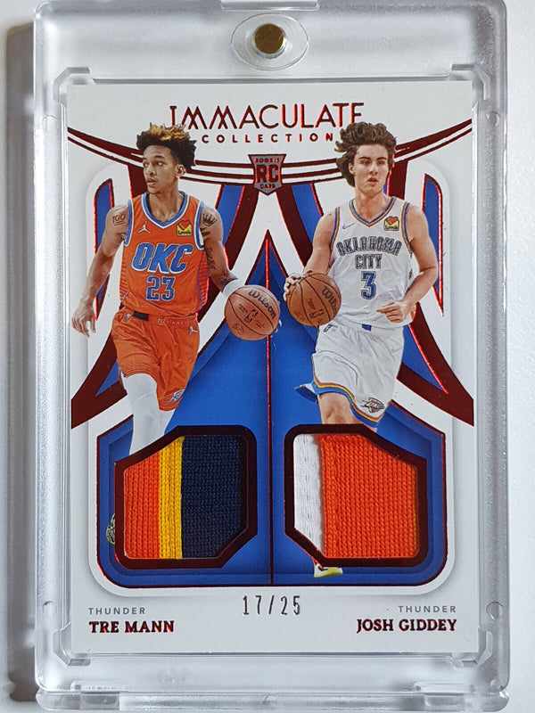 2021 Immaculate Josh Giddey Tre Mann Rookie #PATCH RED /25 RC Dual Jerseys