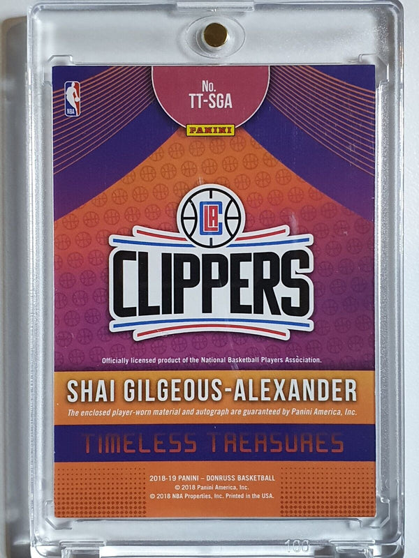 2018 Donruss Shai Gilgeous-Alexander Rookie Patch Auto (RPA) /99 Jersey 2 Colors