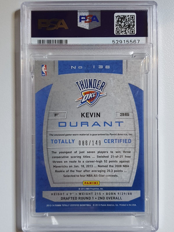 2013 Totally Certified Kevin Durant #PATCH RED /149 Worn Jersey - PSA 9 (POP 1)