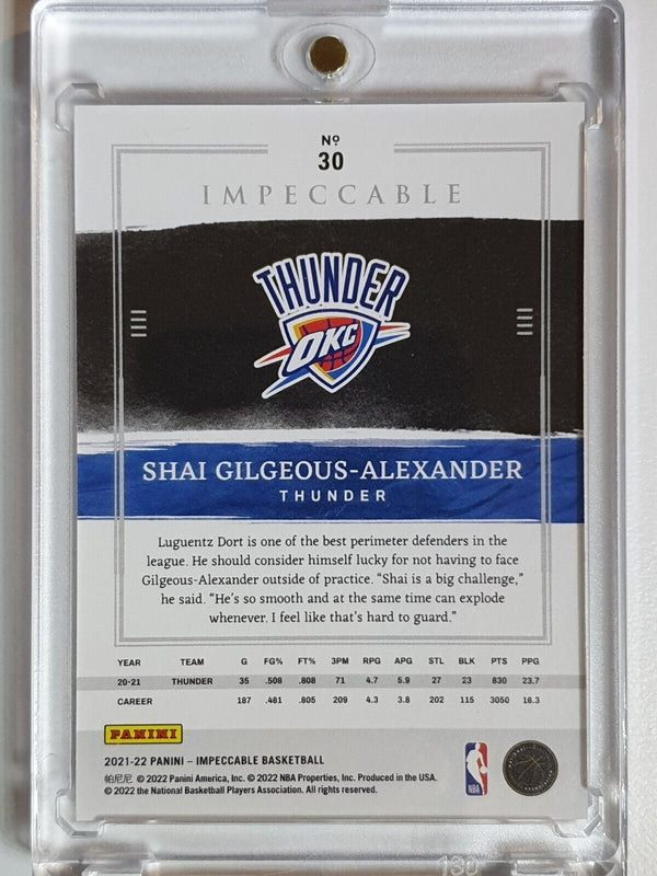 2021 Panini Impeccable Shai Gilgeous-Alexander #30 GOLD /49 Edition - Rare