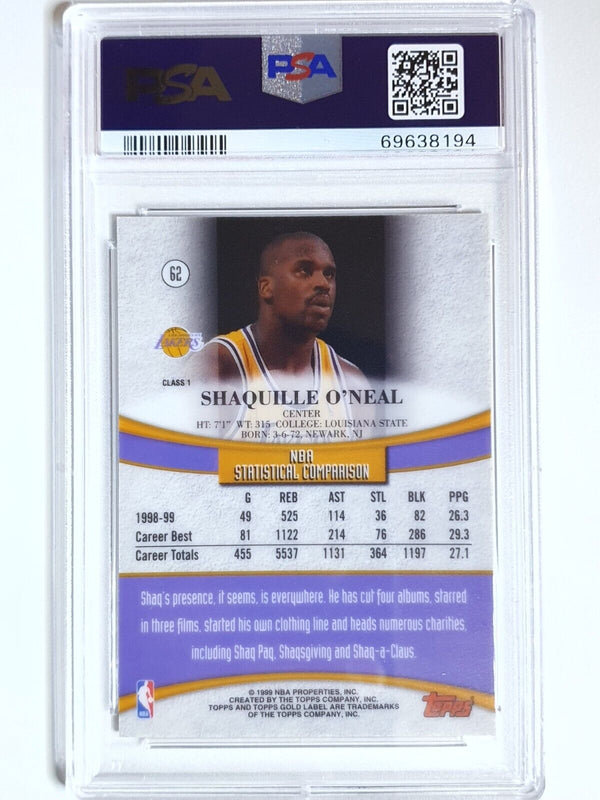 1999 Topps Gold Label Shaquille O'Neal #62 CLASS 1 - PSA 9 (LOW POP)