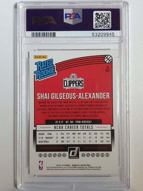 2018 Donruss Shai Gilgeous-Alexander #162 Rookie ORANGE LASER Prizm - PSA 9