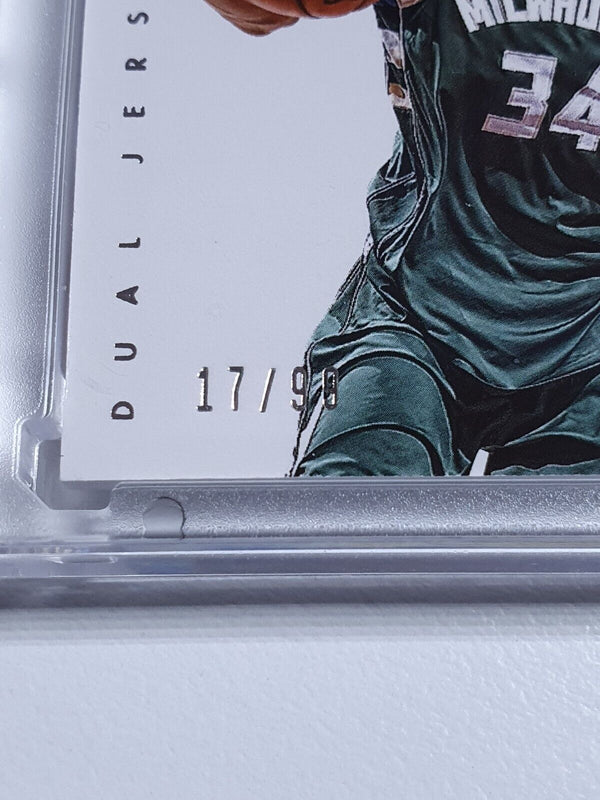 2017 Encased Giannis Antetokounmpo #PATCH /99 Game Worn Dual Jersey - Rare