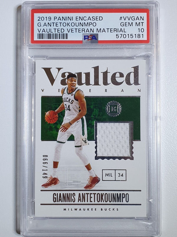 2019 Encased Giannis Antetokounmpo #PATCH /149 Game Jersey - PSA 10 (POP 2)