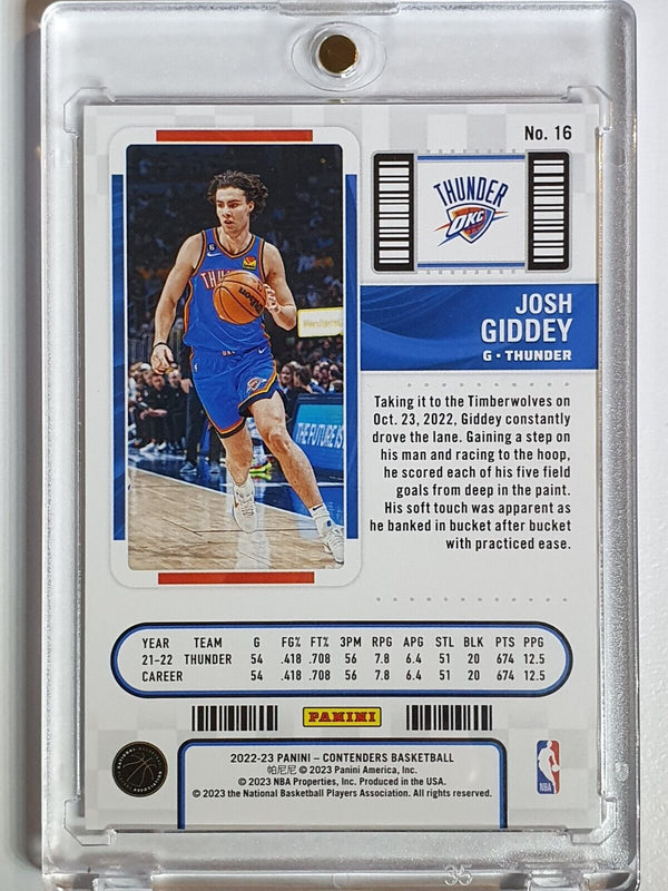 2022 Panini Contenders Josh Giddey #16 OPENING NIGHT /25 FOTL - Ready to Grade