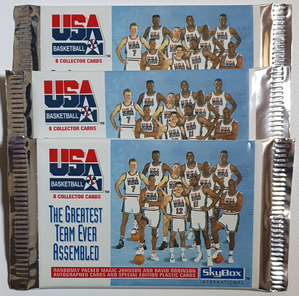 1992 Skybox USA Basketball 3 x Sealed Packs w/ Jordan & Magic - Factory Sealed