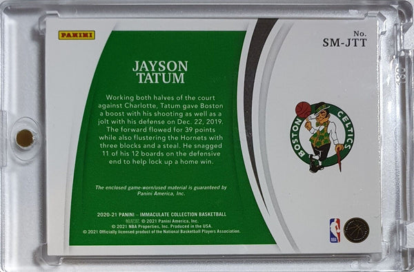 2020 Immaculate Jayson Tatum #PATCH /99 Game Worn Jumbo Jersey - Ready to Grade