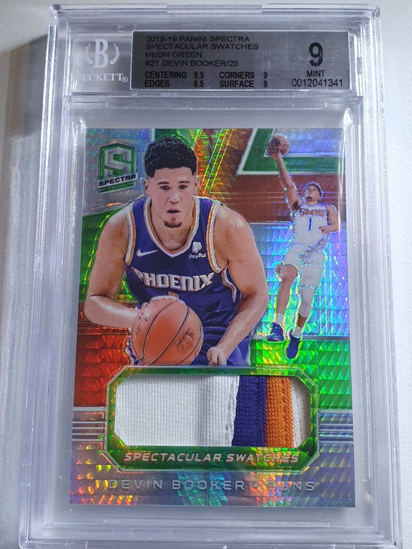 2018 Spectra Devin Booker #PATCH NEON GREEN /25 Worn Jersey - BGS 9 (POP 1)