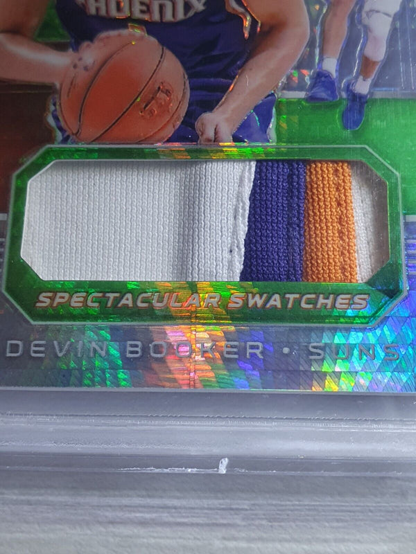 2018 Spectra Devin Booker #PATCH NEON GREEN /25 Worn Jersey - BGS 9 (POP 1)