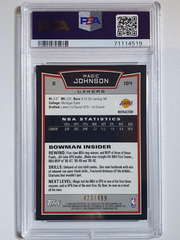 2008 Bowman Chrome Magic Johnson #104 REFRACTOR /499 - PSA 9 (POP 8)