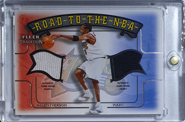 2002 Fleer Tradition Allen Iverson #PATCH Game Worn Dual Jerseys - Rare
