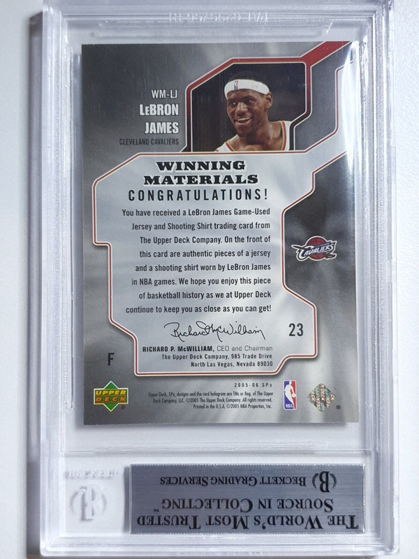 2005 SPx LeBron James #PATCH Winning Materials Dual Jerseys - BGS 9 (POP 18)