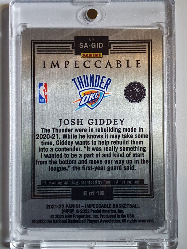 2021 Impeccable Josh Giddey Rookie AUTO FOTL RED /18 RC Autograph - Very Rare