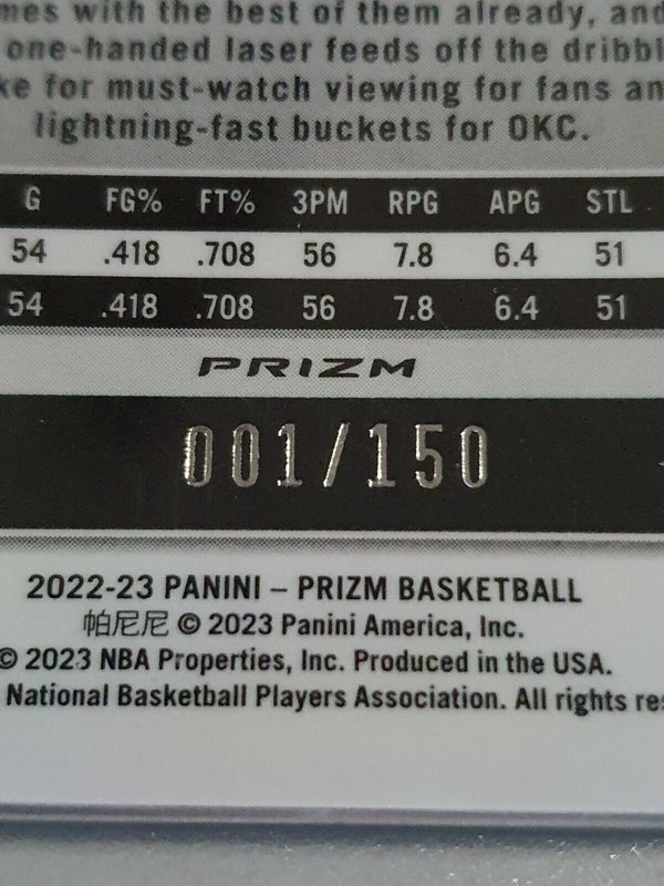 2022 Panini Prizm Josh Giddey #61 PANDORA PREMIUM 001/150 Holo - Ready to Grade