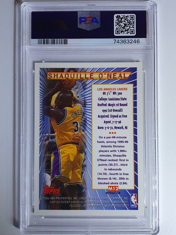 1996 Topps Shaquille O'Neal #M12 BORDERED REFRACTOR - PSA 9 (LOW POP)
