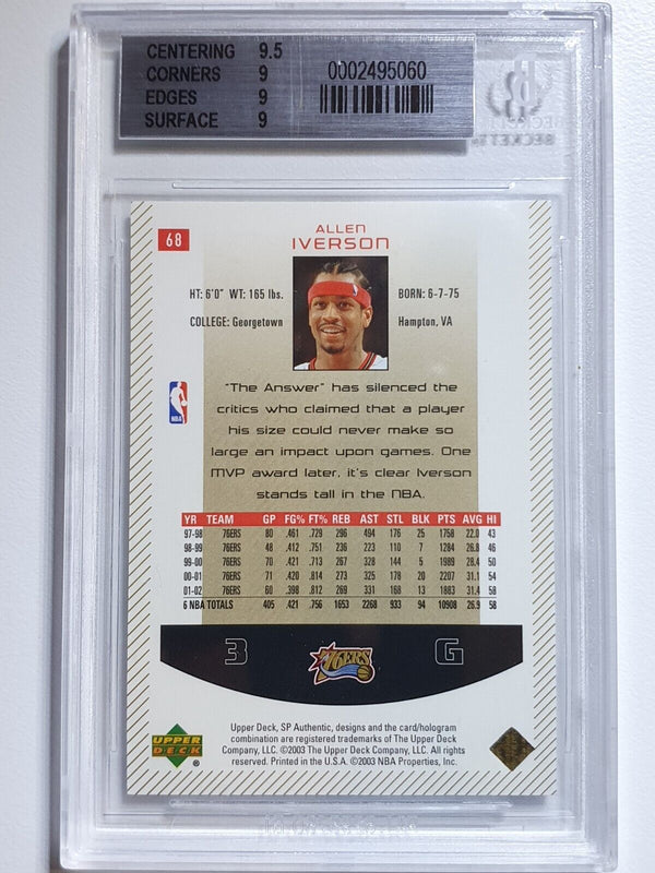 2002 SP Authentic Allen Iverson #68 /100 SP Limited - BGS 9 (POP 1)