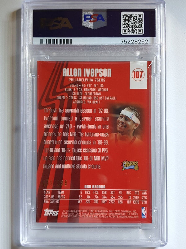 2003 Topps Finest Allen Iverson #PATCH /999 Game Worn Jersey - PSA 9 (POP 1)