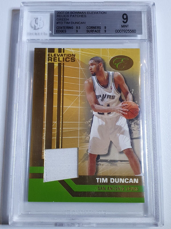 2007 Bowman Elevation Tim Duncan #PATCH GREEN /5 Game Jersey  - BGS 9 (POP 1)