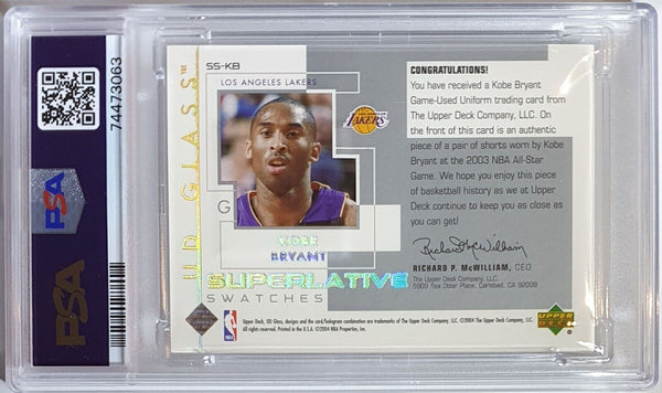 2003 Upper Deck UD Glass Kobe Bryant #PATCH Game Worn Jersey - PSA 9 (POP 11)