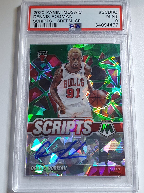 2020 Mosaic Dennis Rodman AUTO GREEN ICE Autograph - PSA 9 (POP 2)