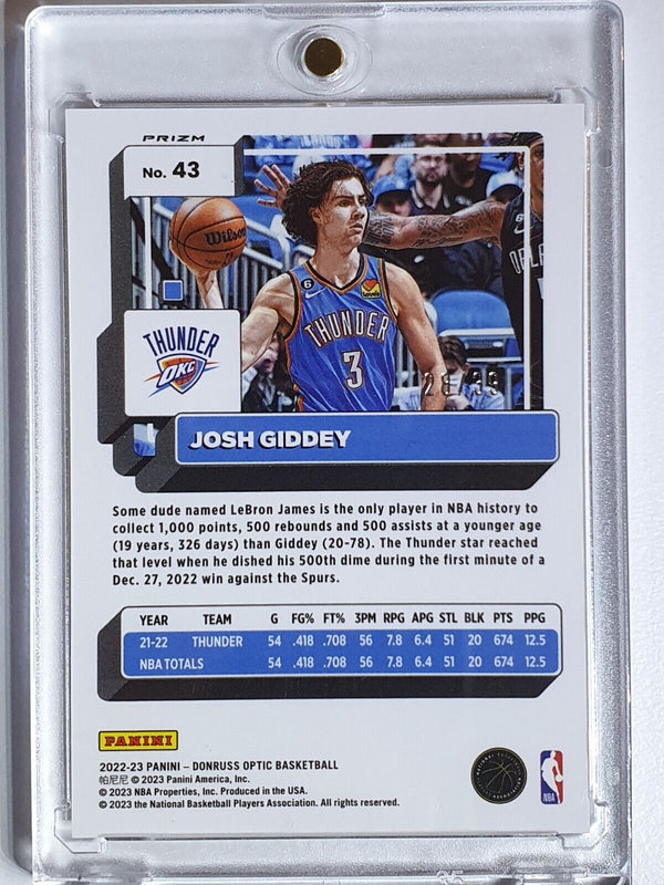 2022 Donruss Optic Josh Giddey#43 BLACK VELOCITY /39 Holo - Ready to Grade