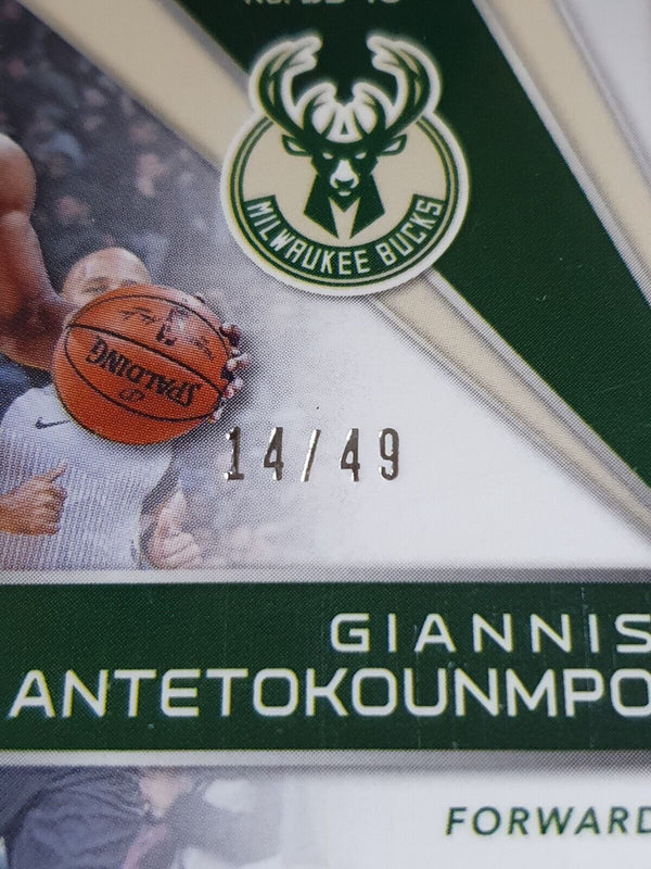 2017 Spectra Giannis Antetokounmpo #PATCH NEON BLUE /49 Game Worn Jersey - Rare