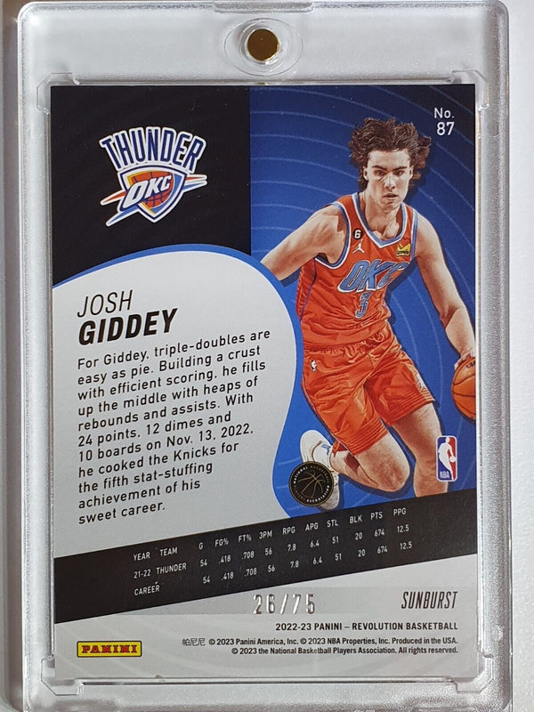 2022 Panini Revolution Josh Giddey #87 SUNBURST /75 HOLO - Ready to Grade