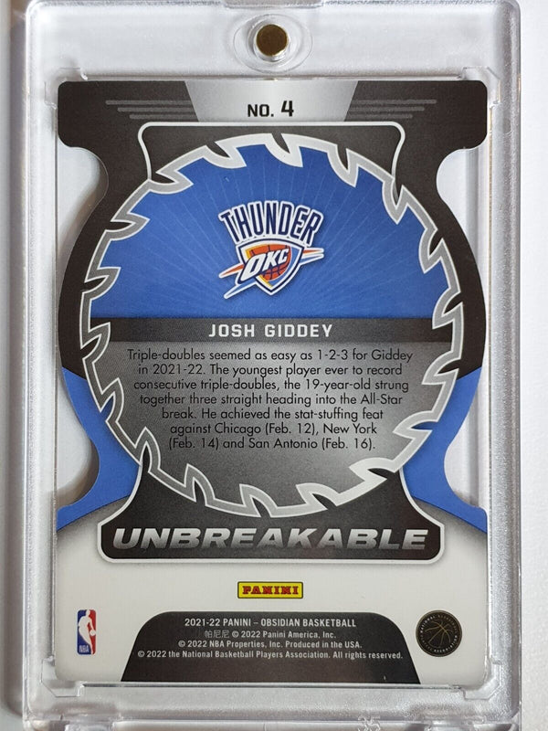 2021 Panini Obsidian Josh Giddey Rookie #4 UNBREAKABLE Die Cut - Ready to Grade