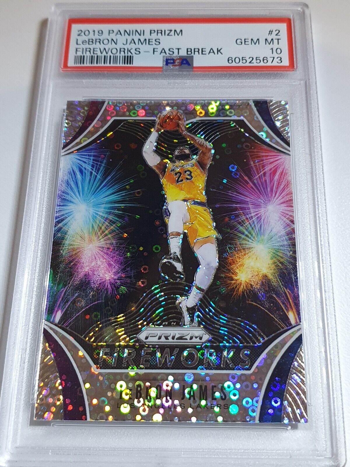 Lebron James good Panini Prizm Fireworks PSA 10