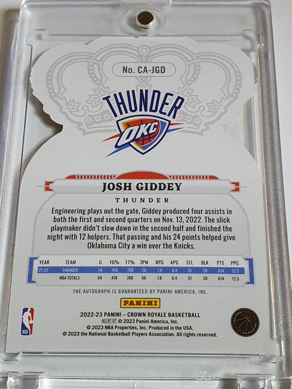 2022 Crown Royale Josh Giddey AUTO GOLD /10 Die Cut Prizm - Very Rare