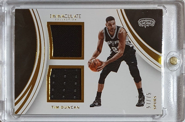 2015 Immaculate Collection Tim Duncan #PATCH /75 Game Worn Dual Jerseys - Rare