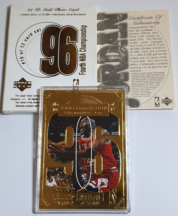 1997 Upper Deck Michael Jordan 22KT GOLD CARD 96 Fourth NBA Championship - Rare