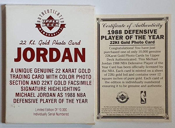 1996 Upper Deck Michael Jordan 22KT GOLD CARD 1988 Defensive Player of the Year