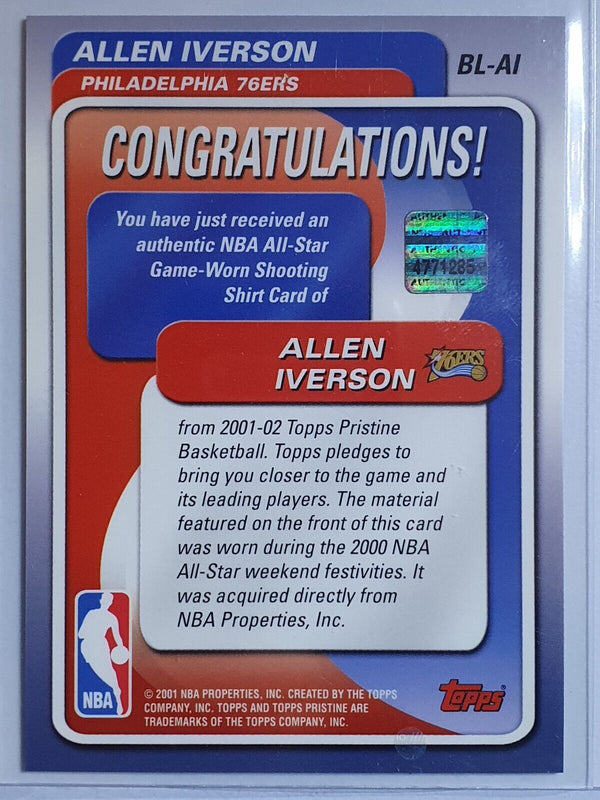 2001 Topps Pristine Allen Iverson #PATCH Game Worn Jumbo Jersey - Rare