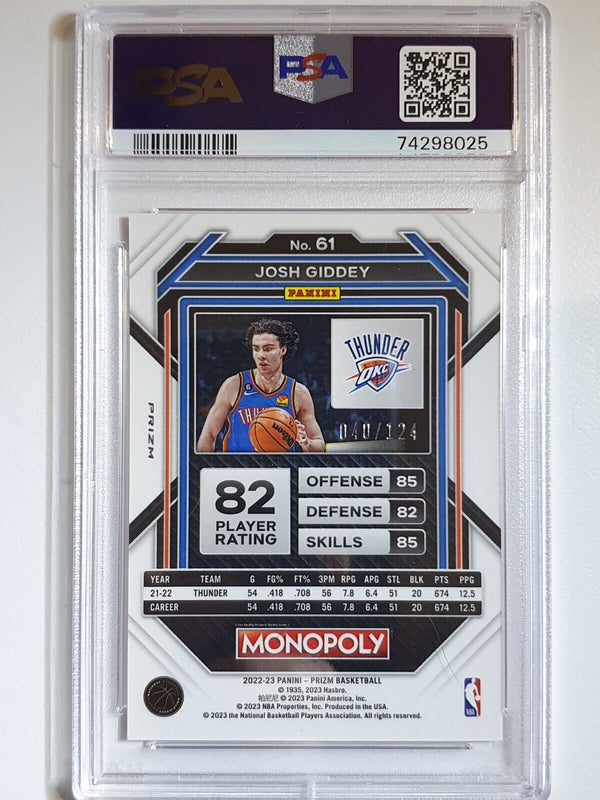 2022 Prizm Monopoly Josh Giddey #61 ORANGE /124 Holo - PSA 9 (POP 2)