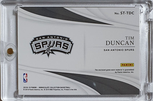 2018 Panini Immaculate Tim Duncan #PATCH /99 Game Worn Jumbo Jersey - Rare