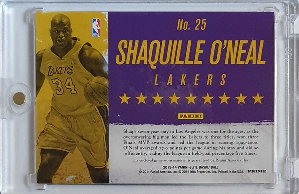 2013 Panini Elite Shaquille O'Neal #PATCH PRIME /25 Game Worn 2 Color Jersey