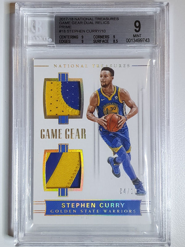2017 National Treasures Stephen Curry PATCH PRIME /10 Dual Jerseys BGS 9 (POP 1)