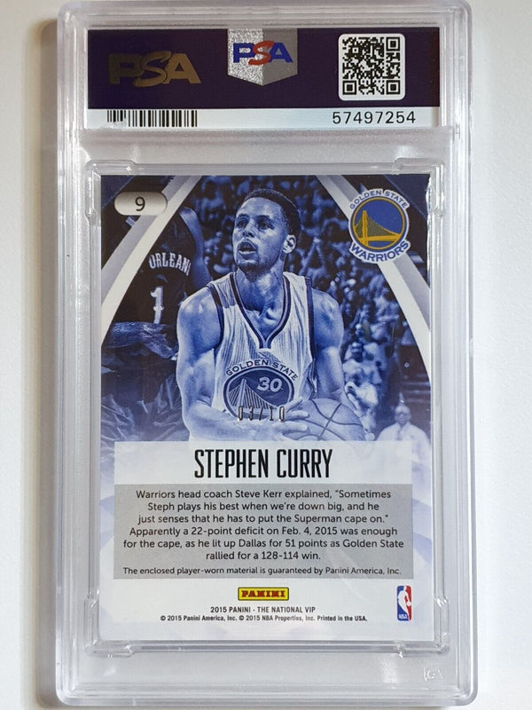 2015 Panini National Stephen Curry #PATCH BLUE WAVE /10 Prizm - PSA 9 (POP 1)