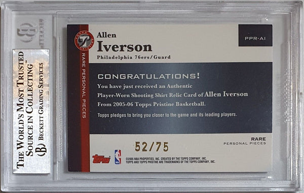 2005 Topps Pristine Allen Iverson #PATCH /75 Game Worn Jersey - BGS 9 (POP 1)