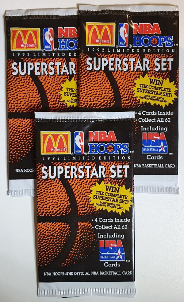 Lot of 3 x Packs 1992 McDonald's Hoops Limited Edition Packs - Factory Sealed