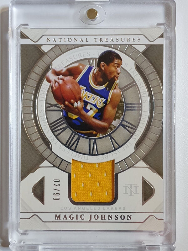 2021 Panini National Treasures Magic Johnson #PATCH /99 Game Worn Jersey - Rare